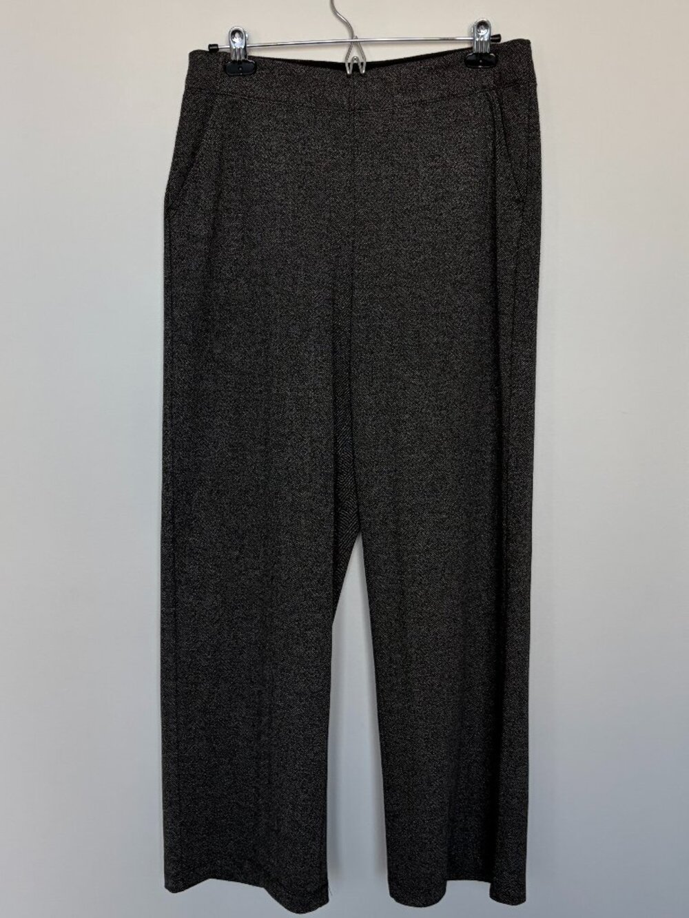 Max Studio Gray/Black Wide Leg Herringbone Knit Trousers L